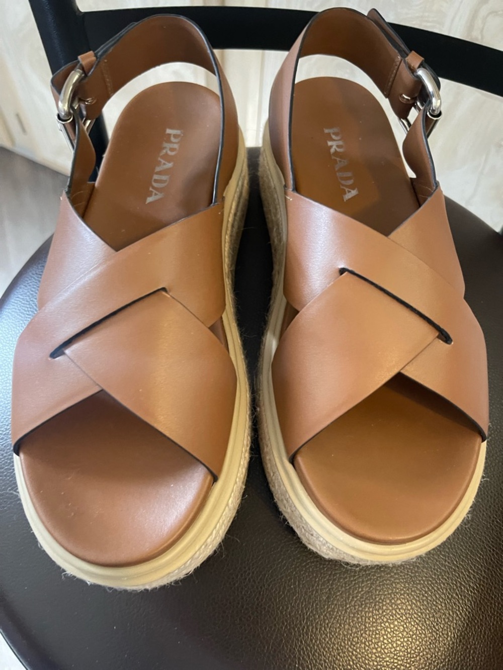Prada Leather Platform Sandals 37 1/2 like new - Picture 8 of 9